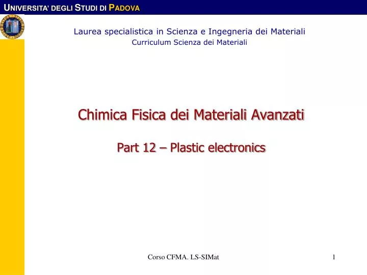 chimica fisica dei materiali avanzati part 12 plastic electronics