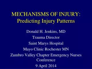 MECHANISMS OF INJURY: Predicting Injury Patterns