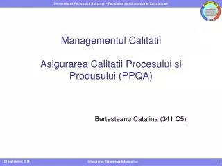 managementul calitatii asigurarea calitatii procesului si produsului ppqa