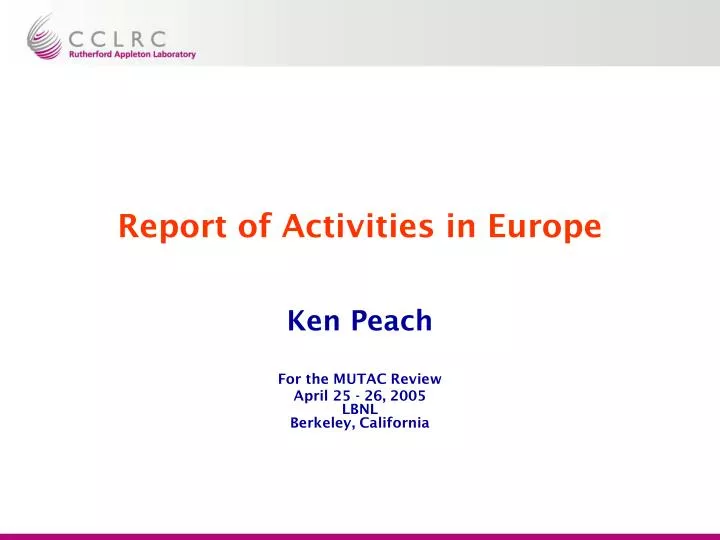 report of activities in europe
