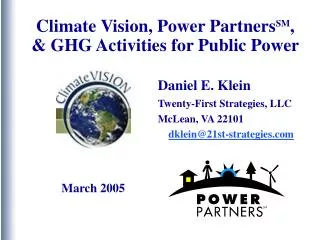Climate Vision, Power Partners SM , &amp; GHG Activities for Public Power
