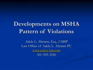 Developments on MSHA Pattern of Violations