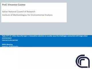 Prof. Vincenzo Cuomo Italian National Council of Research