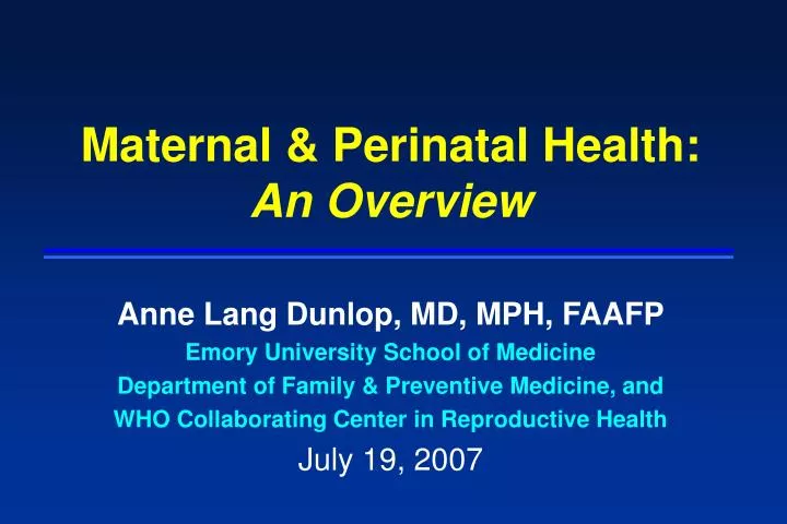 maternal perinatal health an overview
