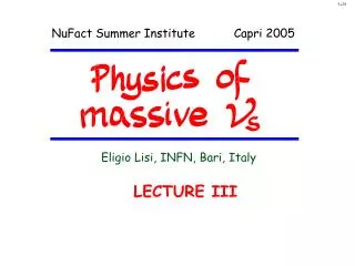 NuFact Summer Institute Capri 2005