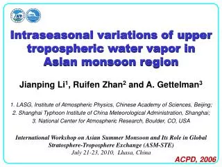 Intraseasonal variations of upper tropospheric water vapor in Asian monsoon region