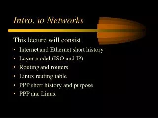 Intro. to Networks