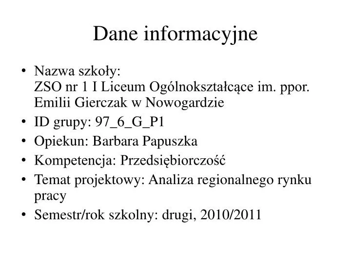 dane informacyjne