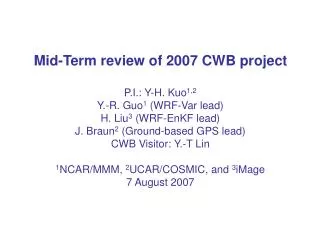 CWB Project Tasks: