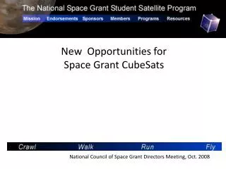 New Opportunities for Space Grant CubeSats