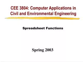 CEE 3804: Computer Applications in Civil and Environmental Engineering