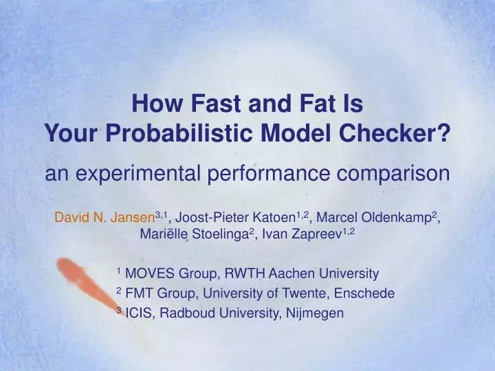 how fast and fat is your probabilistic model checker