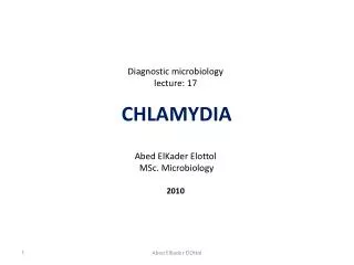 Diagnostic microbiology lecture: 17 CHLAMYDIA Abed ElKader Elottol MSc. Microbiology 2010