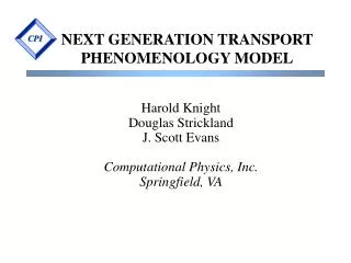 NEXT GENERATION TRANSPORT PHENOMENOLOGY MODEL
