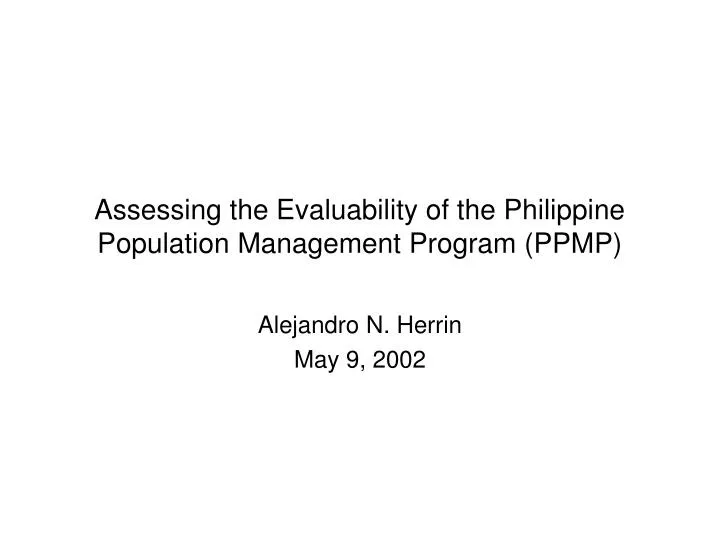 assessing the evaluability of the philippine population management program ppmp