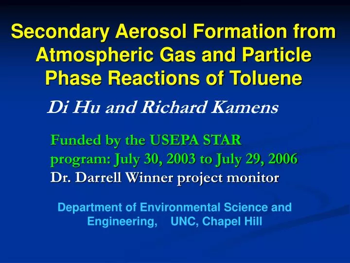 secondary aerosol formation from atmospheric gas and particle phase reactions of toluene