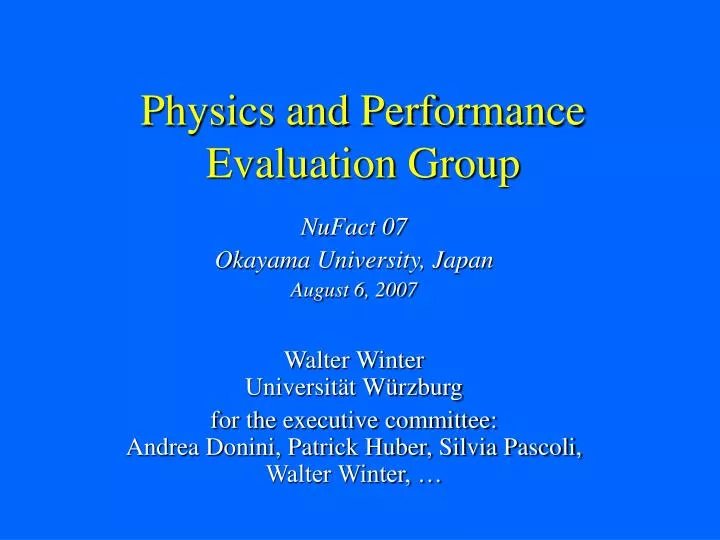 physics and performance evaluation group