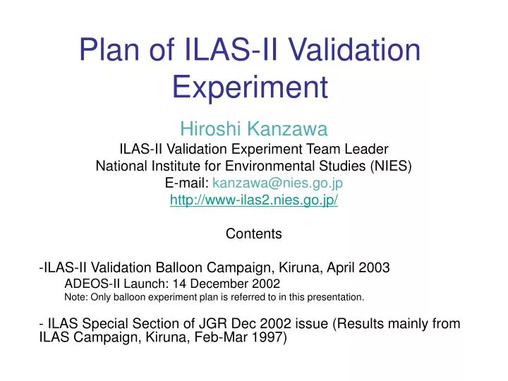 plan of ilas ii validation experiment