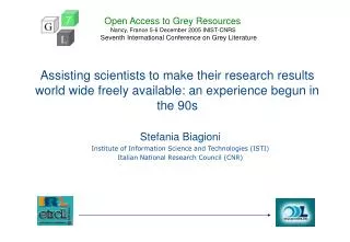 Stefania Biagioni Institute of Information Science and Technologies (ISTI)