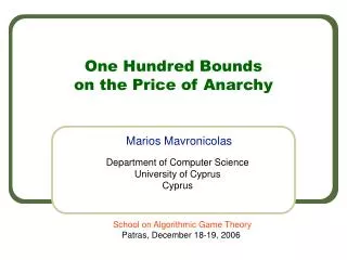 One Hundred Bounds on the Price of Anarchy