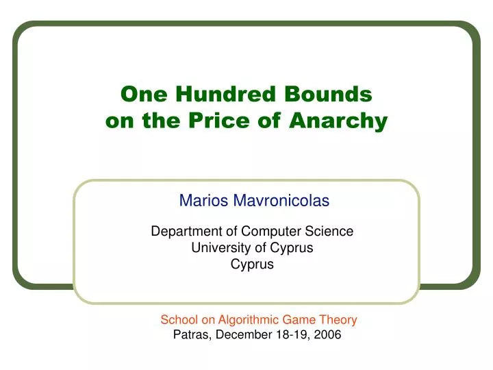 one hundred bounds on the price of anarchy
