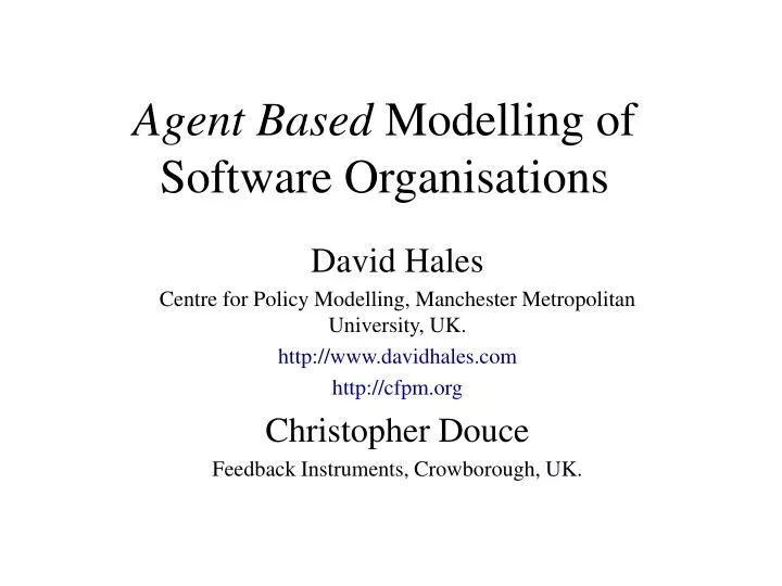 agent based modelling of software organisations
