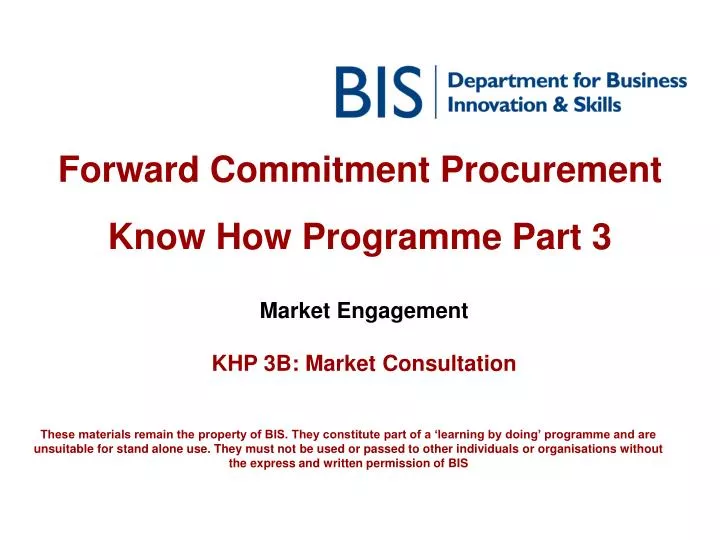 forward commitment procurement know how programme part 3
