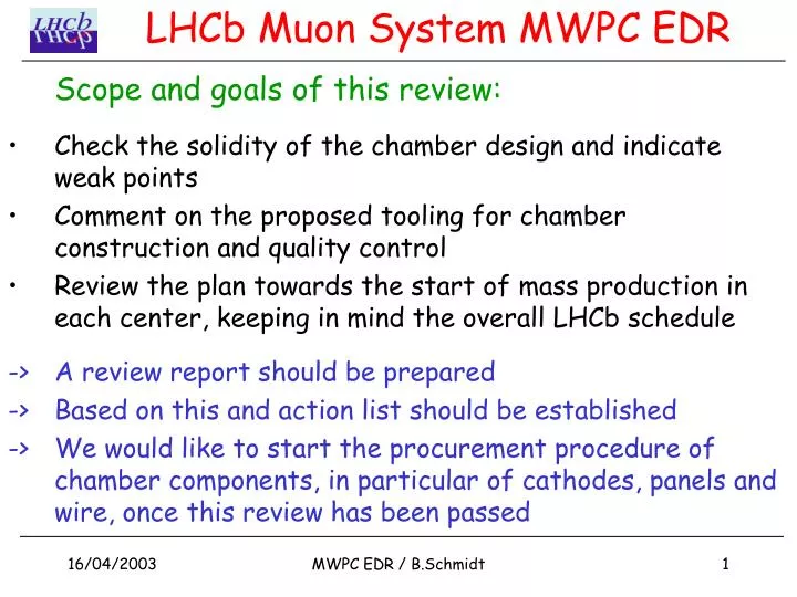 lhcb muon system mwpc edr
