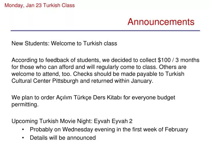 monday jan 23 turkish class