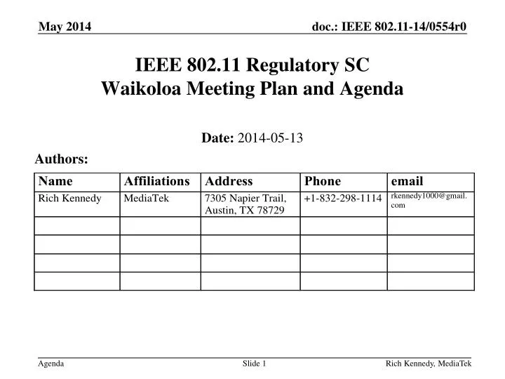 ieee 802 11 regulatory sc waikoloa meeting plan and agenda