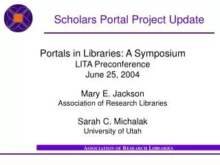 Scholars Portal Project Update