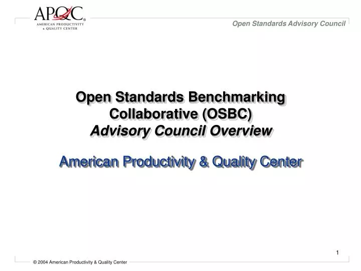 open standards benchmarking collaborative osbc advisory council overview