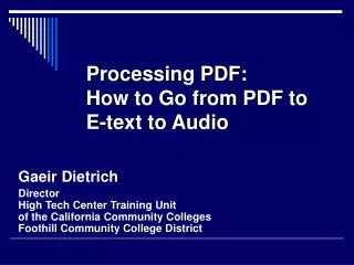 Processing PDF: How to Go from PDF to E-text to Audio