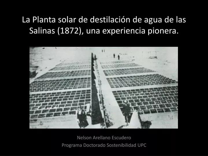 la planta solar de destilaci n de agua de las salinas 1872 una experiencia pionera