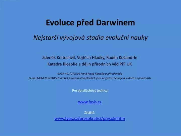 evoluce p ed darwinem nejstar v vojov stadia evolu n nauky