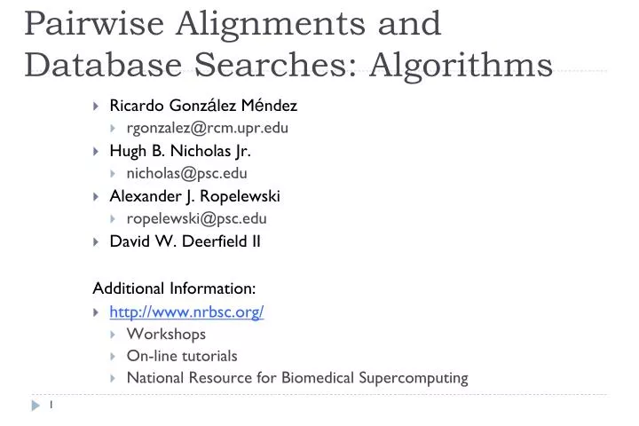 pairwise alignments and database searches algorithms