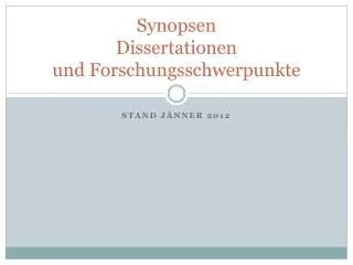synopsen dissertationen und forschungsschwerpunkte