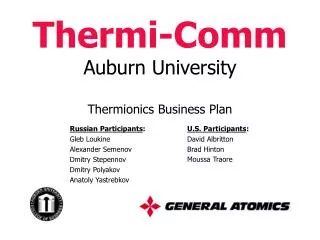 Thermi-Comm Auburn University Thermionics Business Plan