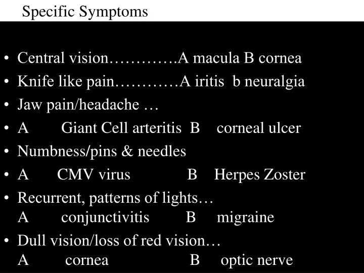 specific symptoms