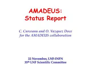 AMADEUS: Status Report C. Curceanu and O. Vazquez Doce for the AMADEUS collaboration
