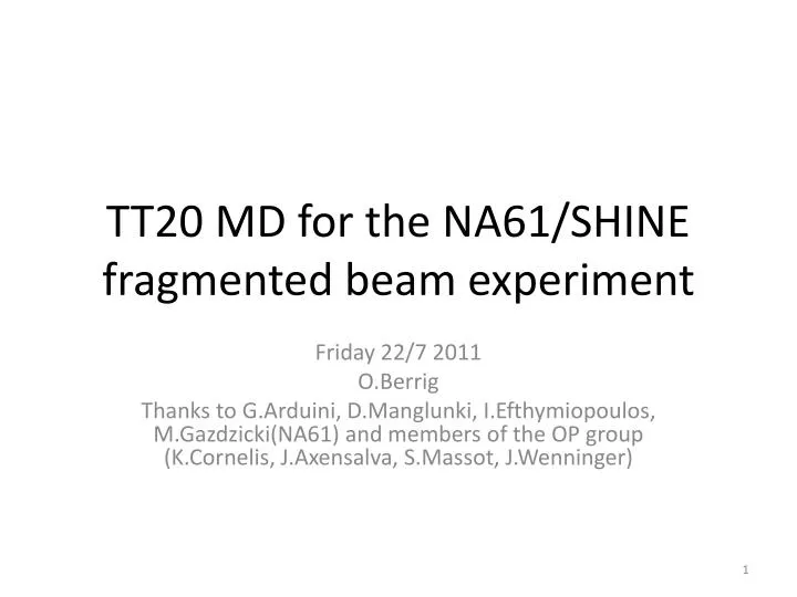 tt20 md for the na61 shine fragmented beam experiment