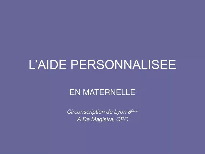 l aide personnalisee