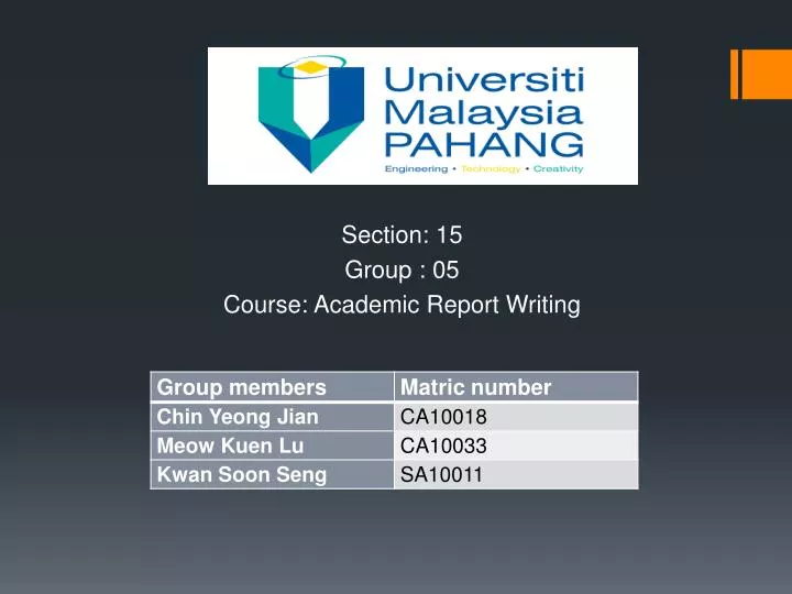 section 15 group 05 course academic report writing