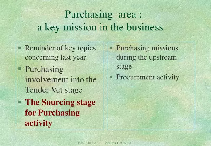 purchasing area a key mission in the business