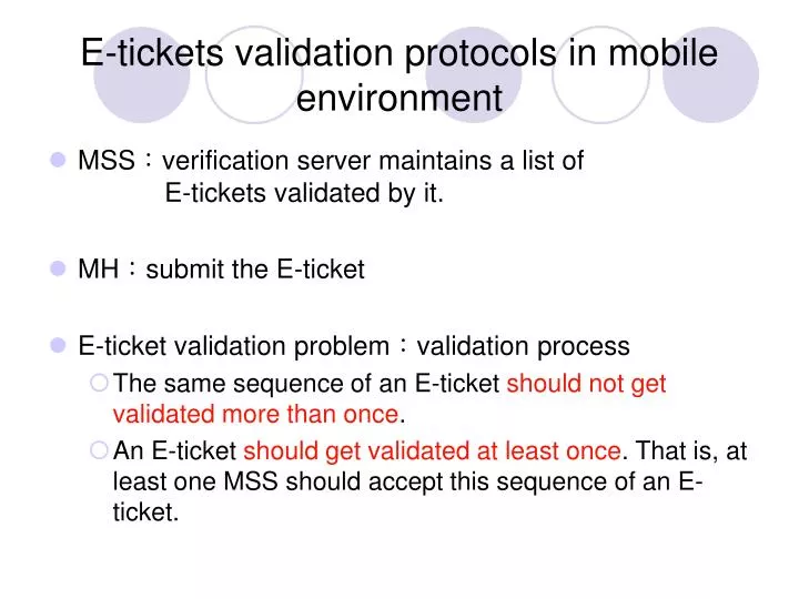 e tickets validation protocols in mobile environment