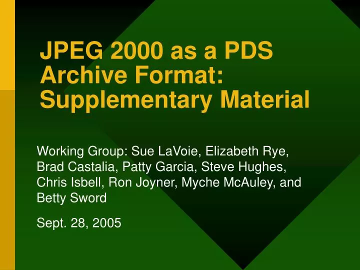jpeg 2000 as a pds archive format supplementary material