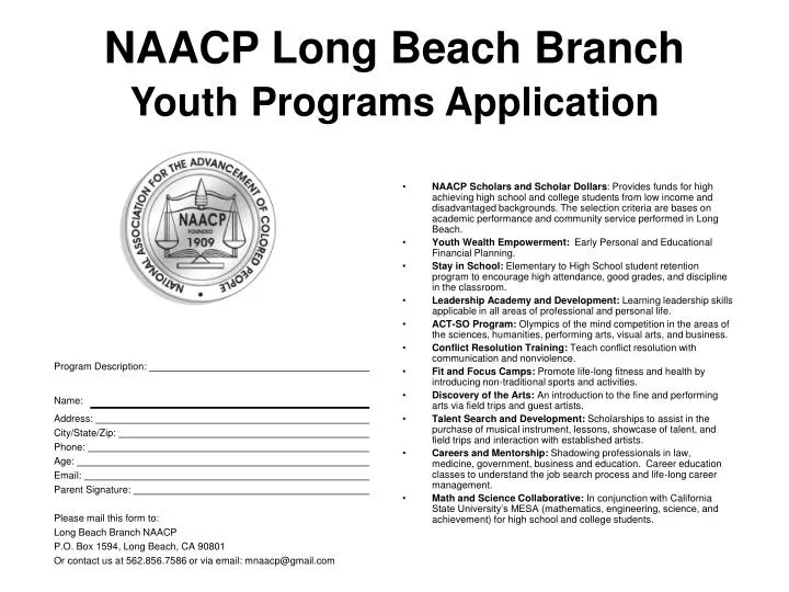 naacp long beach branch youth programs application