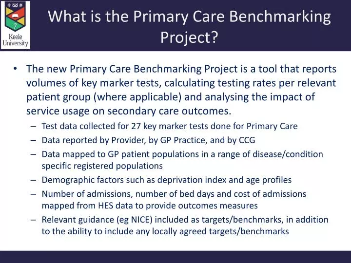 what is the primary care benchmarking project