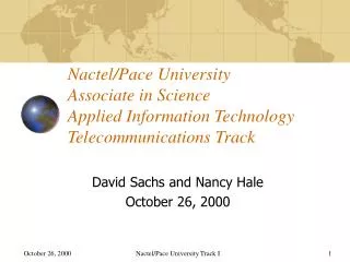 David Sachs and Nancy Hale October 26, 2000