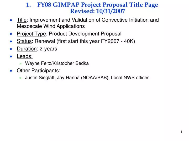 fy08 gimpap project proposal title page revised 10 31 2007